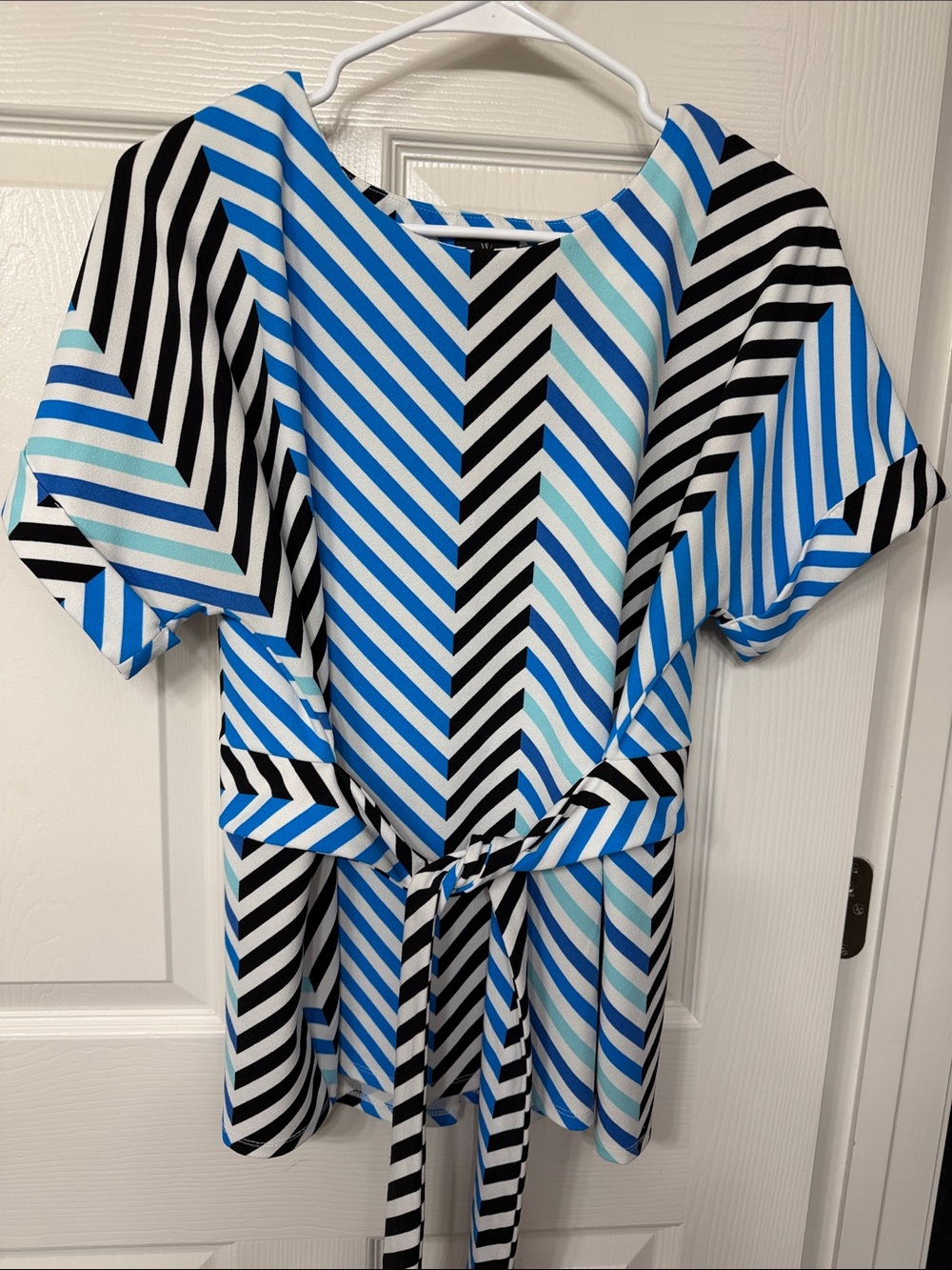 Worthington Black, Blue & Light Blue Chevron Tie-Waist Tunic